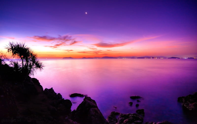 Mystic Moonrise, lakes, moonrise, sunsets, dusk, colors, twilight, sky, HD wallpaper