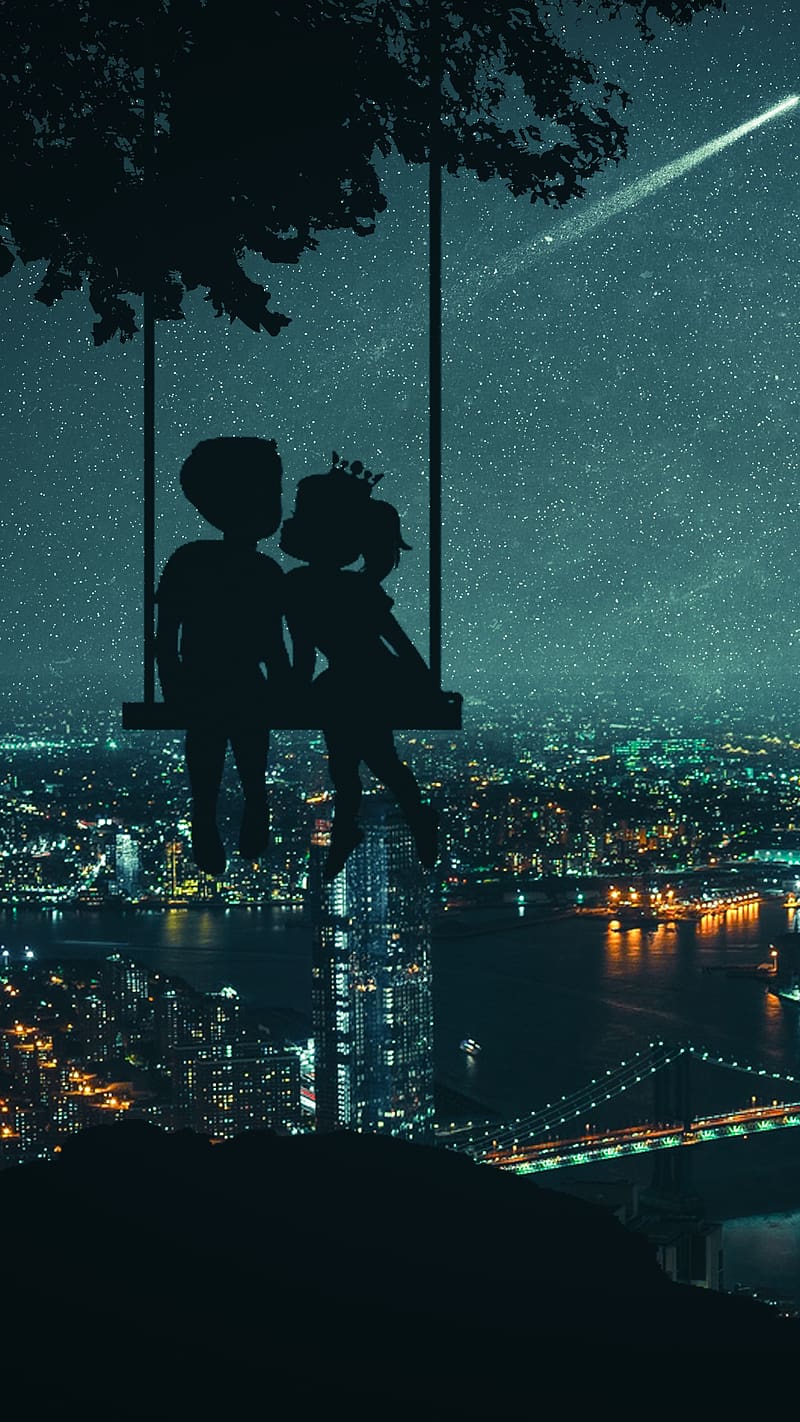 Cute Couple Love, City Background, love, affection, stars, HD phone wallpaper