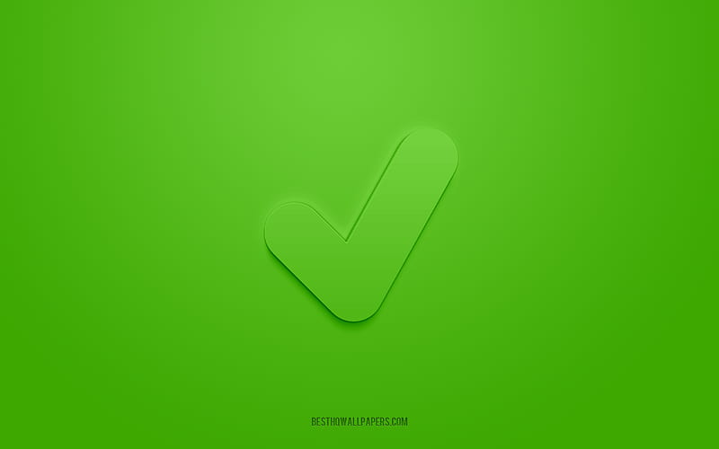 Check 3d icon, green background, 3d symbols, Check, Completed icons, 3d icons, Check sign, Completed 3d icons, HD wallpaper