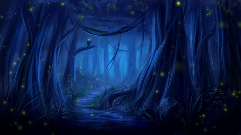 Owl Forest at Night Art, HD wallpaper