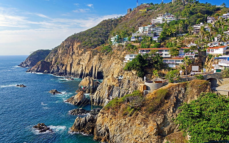 La Quebrada in Acapulco, hills, oceans, villaes, sea, acapulco, cityscapes, nature, towns, coast, HD wallpaper