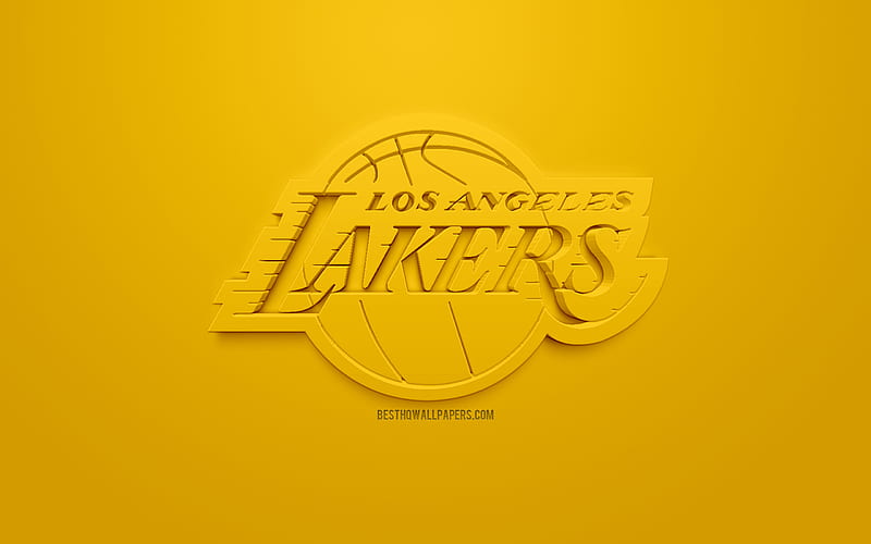 Los Angeles Lakers, creative 3D logo, yellow background, 3d emblem, American basketball club, NBA, Los Angeles, California, USA, National Basketball Association, 3d art, basketball, 3d logo, HD wallpaper