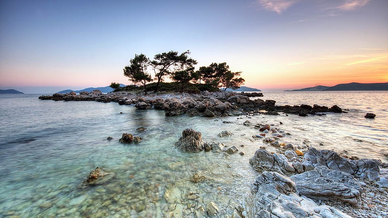 rocky island-Beautiful scenery, HD wallpaper