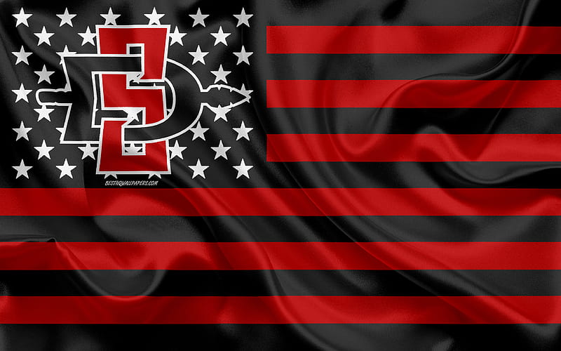 San Diego State Aztecs, American football team, creative American flag, red black flag, NCAA, San Diego, California, USA, San Diego State Aztecs logo, emblem, silk flag, American football, HD wallpaper