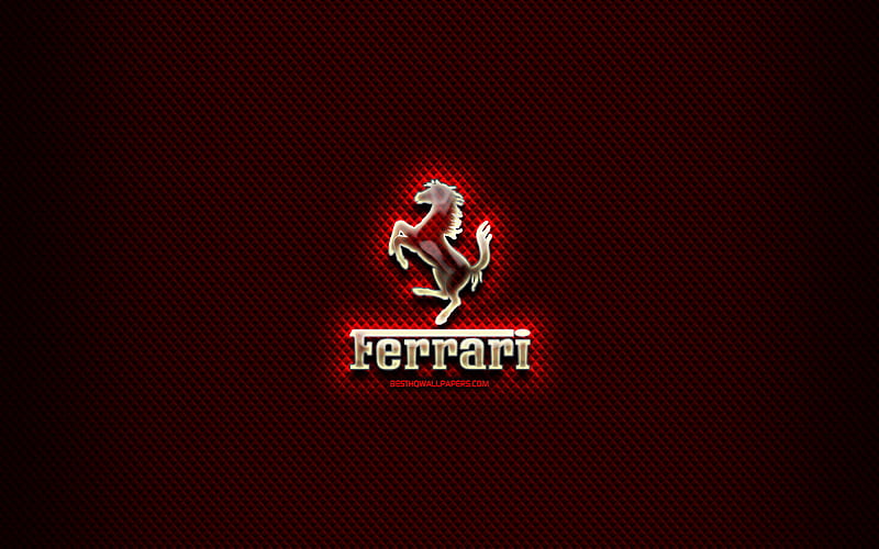 Ferrari glass logo, red background, cars brands, artwork, brands, Ferrari logo, creative, Ferrari, HD wallpaper
