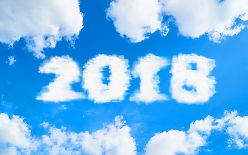 2018 New Year clouds, blue sky, 2018 concepts, New Year, white clouds, HD wallpaper