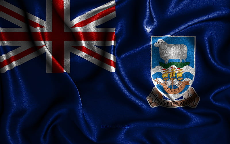 Falkland Islands flag silk wavy flags, South American countries, national symbols, Flag of Suriname, fabric flags, 3D art, Falkland Islands, South America, Falkland Islands 3D flag, HD wallpaper