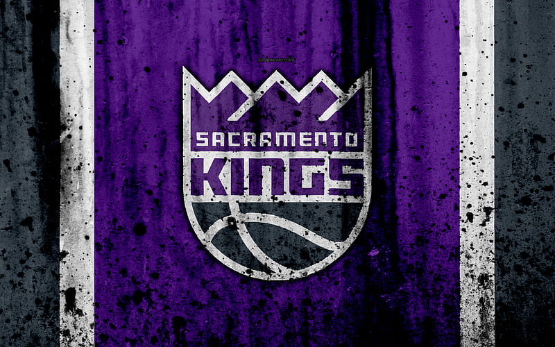 Sacramento Kings, grunge, NBA, basketball club, Western Conference, USA, emblem, stone texture, basketball, Pacific Division, HD wallpaper