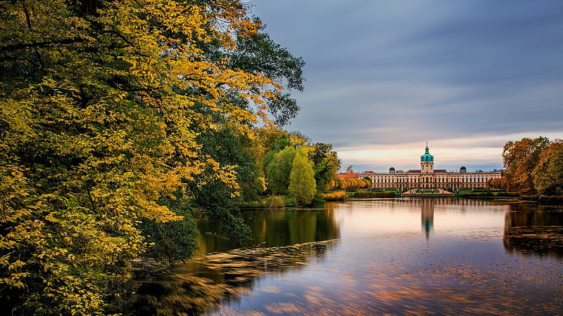 charlottenburg palace in berlin germany, forest, autumn, palace, lake, HD wallpaper