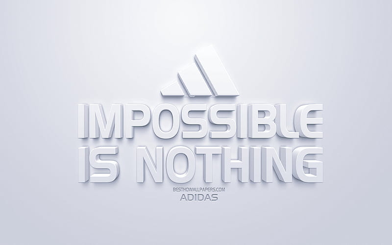 Impossible is nothing, Adidas, motivation quotes, 3d white art, white background, inspiration, creative art, short quotes, HD wallpaper