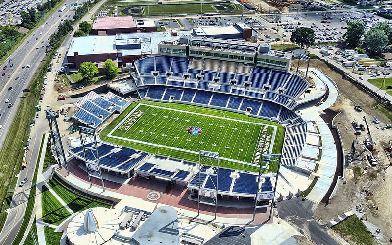 Tom Benson Hall of Fame Stadium aerial view, Fawcett Stadium, NFL ...
