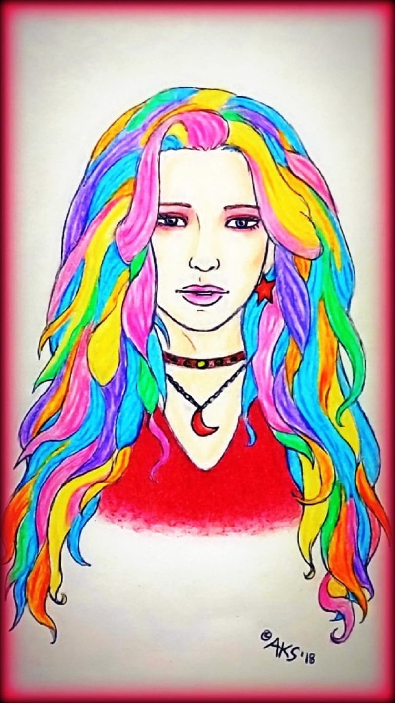 Jem Girl Art, 80s, beauty, colors, cool, face, people, pretty, rainbow hair, retro, woman, HD phone wallpaper