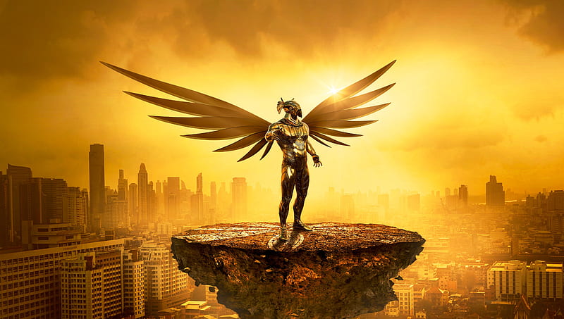 Fantasy Angel Gold Digital Art , angel, wings, artist, artwork, digital-art, HD wallpaper