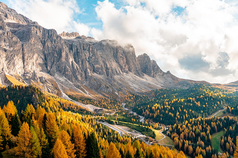 Gardena Pass In Italy , landscape, autumn, mountains, nature, HD wallpaper