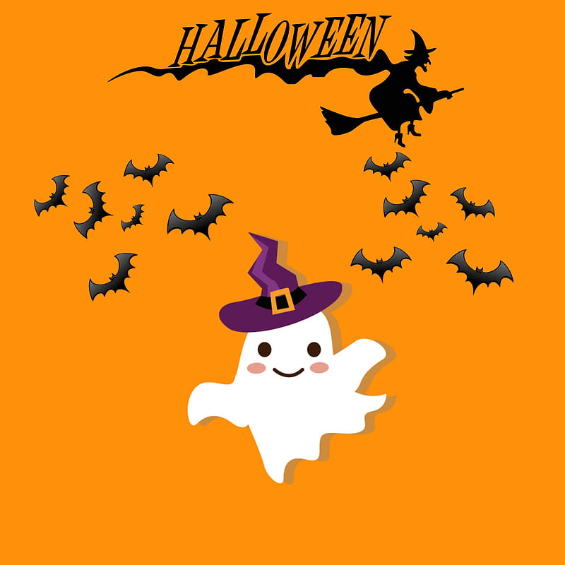 Halloween, bats, ghost, orange, HD phone wallpaper