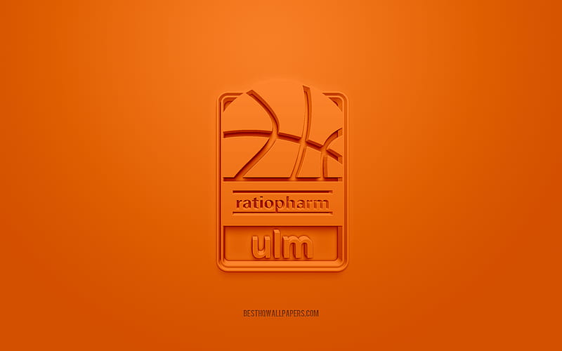 Ratiopharm Ulm, creative 3D logo, orange background, BBL, 3d emblem, German Basketball Club, Basketball Bundesliga, Ulm, Germany, 3d art, basketball, Ratiopharm Ulm 3d logo, HD wallpaper
