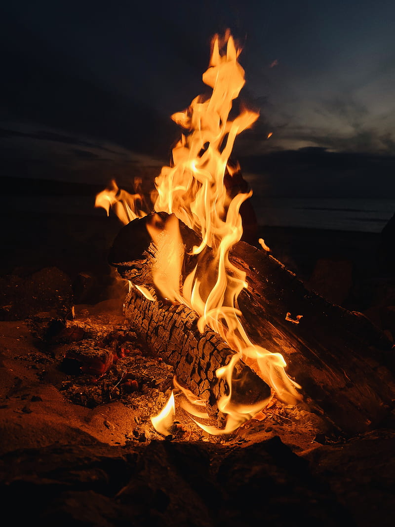bonfire, fire, flame, night, dark, HD phone wallpaper