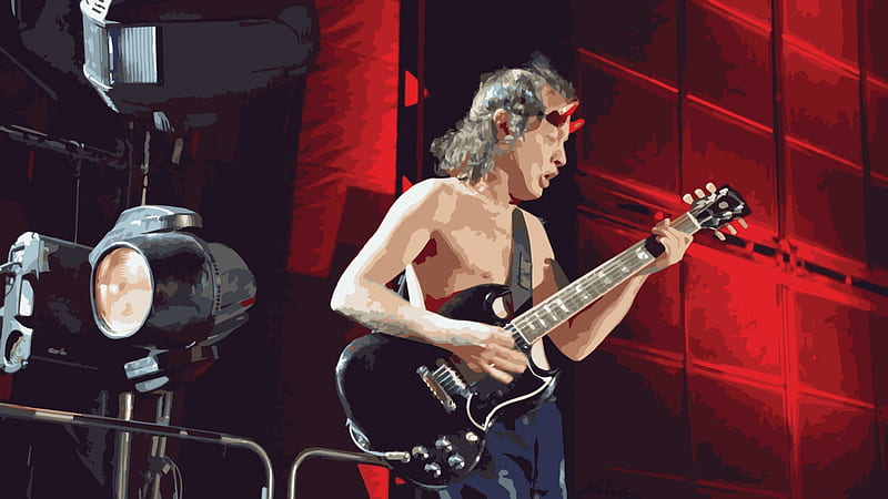 Angus Young painted, angus young, sg, rock, music, angus, concert, ac dc, young, gibson, guitar, acdc, HD wallpaper