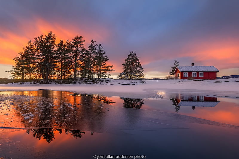 Winter, Sunset, Ice, Snow, Lake, Tree, House, graphy, HD wallpaper Winter, Sunset, Ice, Snow, Lake, Tree, House, graphy, HD wallpaper