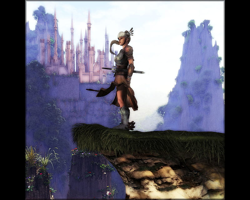 Valhalla, warrior, ledge, castle, over look, perch, HD wallpaper