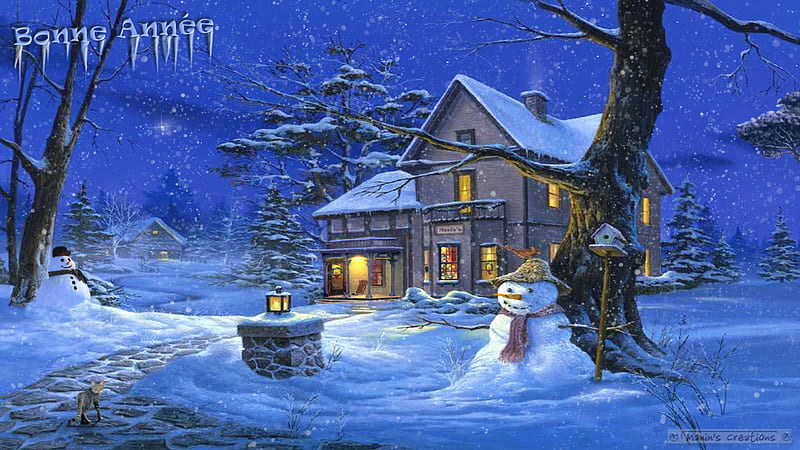 bonne annee, year, snowman, cristmas, happy, HD wallpaper