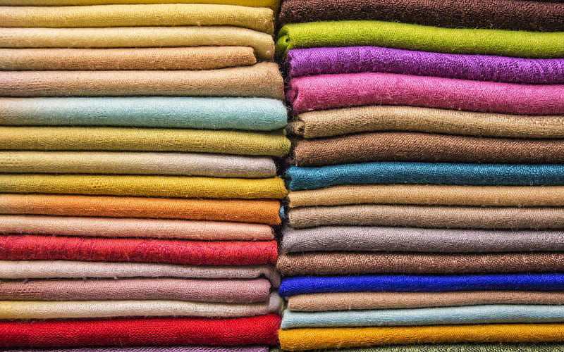 multi-colored fabrics, fabric texture, color testing , stack of cloth, fabric color background, HD wallpaper