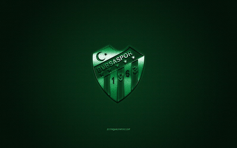 Bursaspor, Turkish football club, 1 Lig, green logo, green carbon fiber background, football, Bursa, Turkey, Bursaspor logo, HD wallpaper