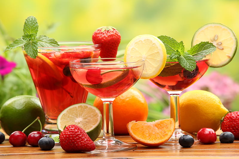 Fruit Juice, Lime, Strawberries, Orange, Berries, Glasses, HD wallpaper