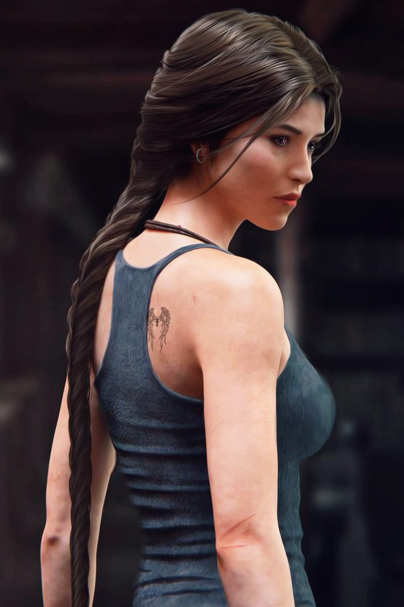 Lara Croft, tattoo, skinny, long hair, purple eyes, Tomb Raider, Shadow of the Tomb Raider, HD phone wallpaper