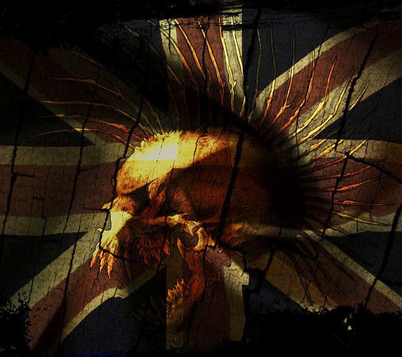 Punk Skull, art, britain, dark, england, flag, jack, music, union, HD wallpaper