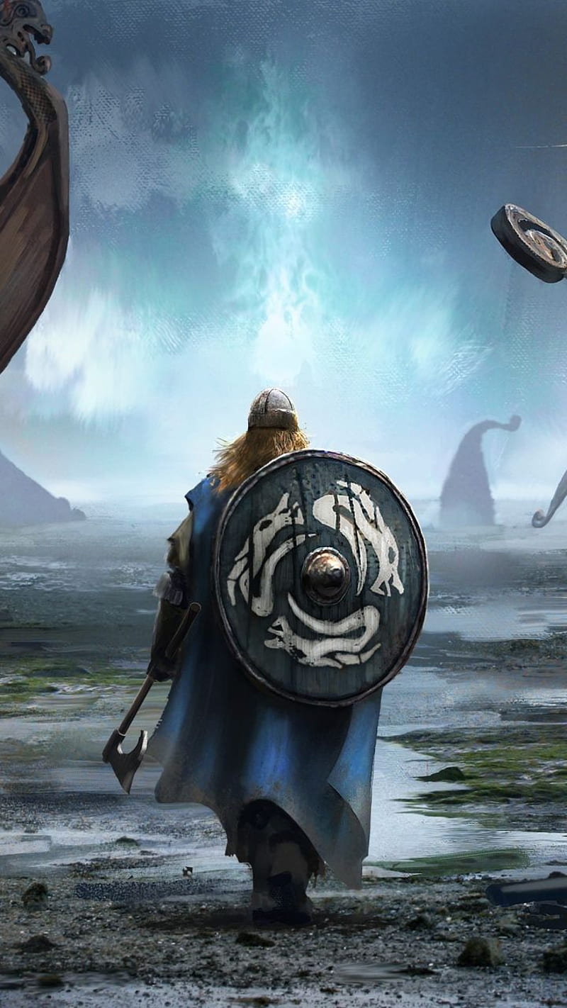 Viking warrior, longboat, norse, pagan, HD phone wallpaper