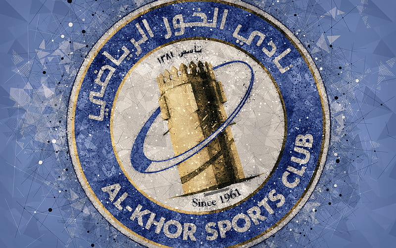 Al-Khor SC geometric art, Qatar football club, logo, blue background, creative emblem, art, Qatar Stars League, Doha, Qatar, Q-League, football, HD wallpaper