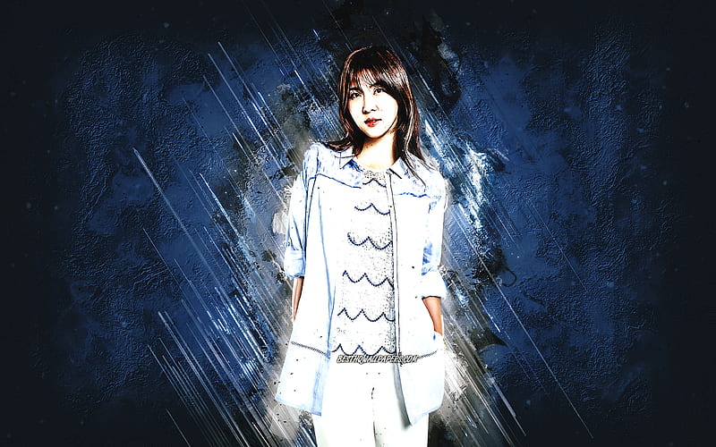 Ha Ji-won, South Korean actress, portrait, Jeon Hae-rim, blue stone background, HD wallpaper
