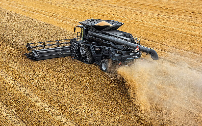 Fendt Ideal 10T wheat harvesting, 2020 combines, black combine, combine-harvester, agricultural machinery, Fendt, HD wallpaper