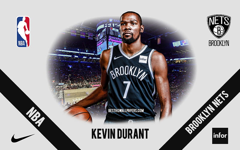 Kevin Durant, portrait, Brooklyn Nets, American Basketball Player, NBA, USA, basketball, Barclays Center, Brooklyn Nets logo, HD wallpaper