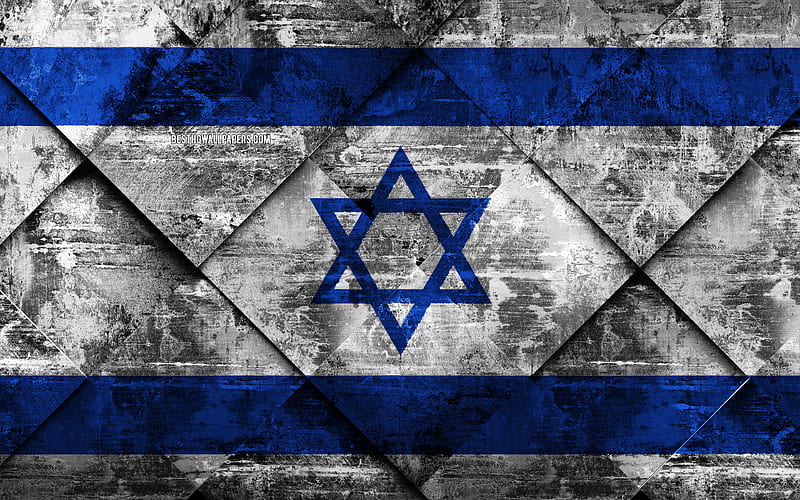 Flag of Israel grunge art, rhombus grunge texture, Israeli flag, Asia, national symbols, Israel, creative art, HD wallpaper