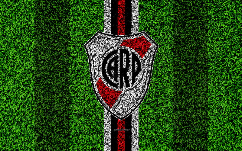 CA River Plate football lawn, logo, Argentinian football club, grass texture, white black lines, Superliga, Buenos Aires, Argentina, football, Argentine Primera Division, Superleague, HD wallpaper