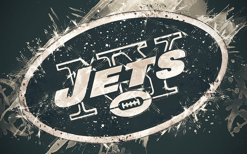 New York Jets logo, grunge art, American football team, emblem, green background, paint art, NFL, New York, USA, National Football League, creative art, HD wallpaper