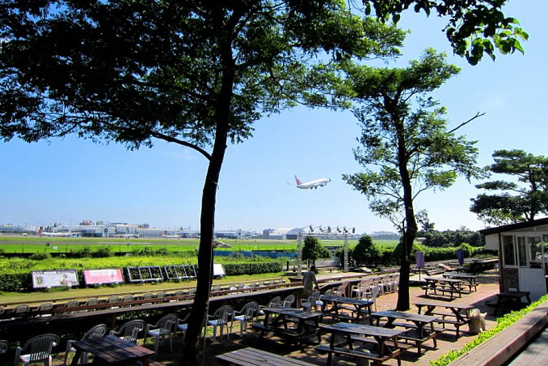Casual restaurant, airport, aircraft, take off, HD wallpaper