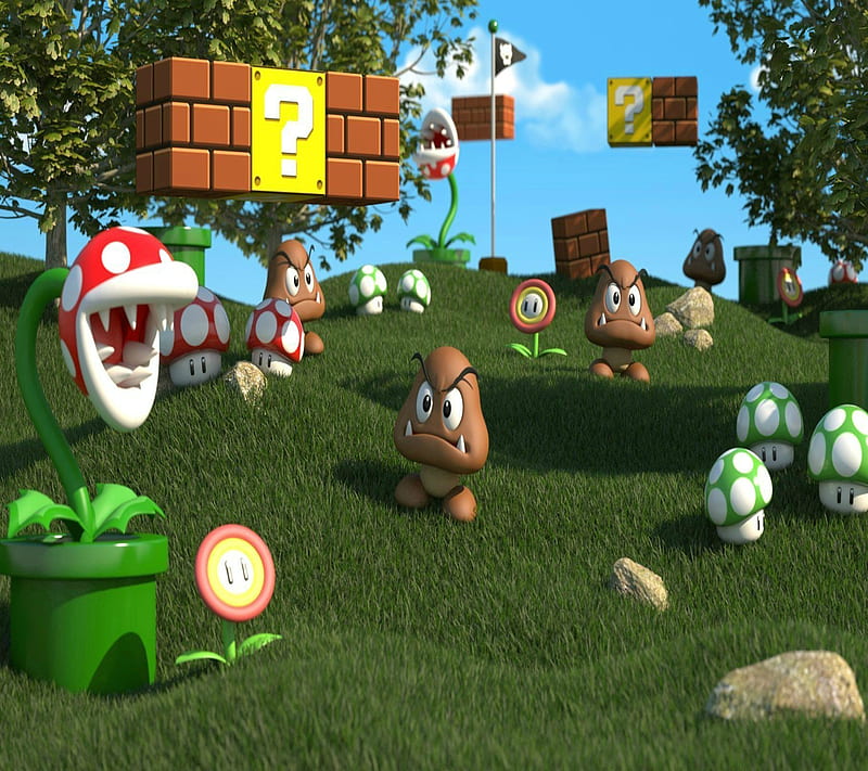 Mario World 3D, green, gs4, mushroom, red, supermario, white, HD wallpaper