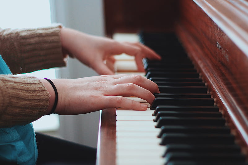 person wearing brown sweater playing piano, HD wallpaper