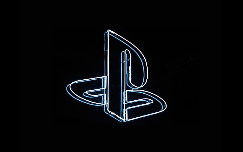 PlayStation linear logo minimal, black backgrounds, creative, artwork, PlayStation neon logo, PlayStation minimalism, brands, PlayStation logo, PlayStation, HD wallpaper