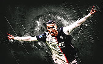 Cristiano Ronaldo, CR7, Juventus FC, blue stone background, blue Juventus  uniform, HD wallpaper