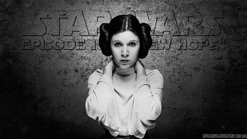 Carrie Fisher Princess Leia Paint V2, celebrities, paint, actrice, people, carrie fisher, black and white, princess leia, HD wallpaper