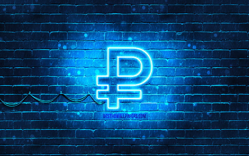 Russian ruble neon icon blue background, currency, neon symbols, Russian ruble, neon icons, Russian ruble sign, currency signs, Russian ruble icon, currency icons, HD wallpaper