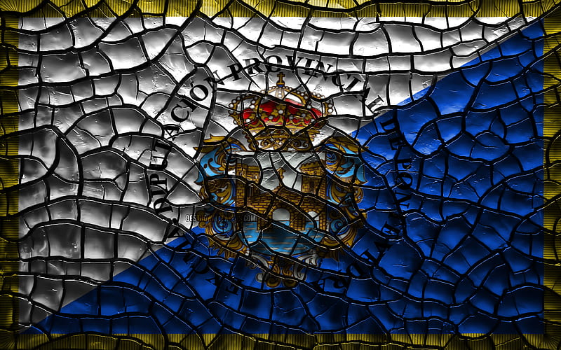 Flag of Pontevedra spanish provinces, cracked soil, Spain, Pontevedra flag, 3D art, Pontevedra, Provinces of Spain, administrative districts, Pontevedra 3D flag, Europe, HD wallpaper