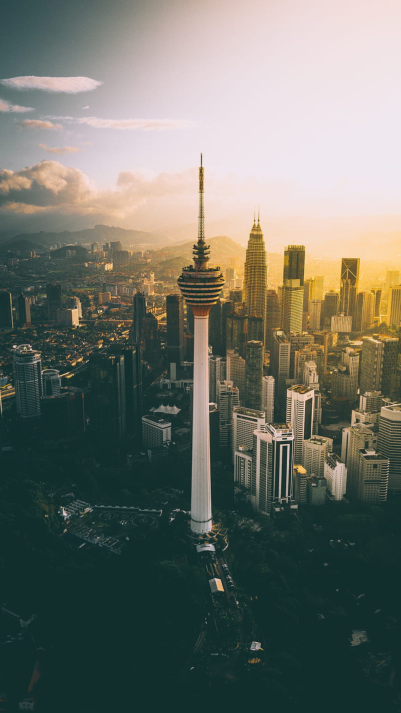city, tower, Kuala Lumpur, skyscraper, cityscape, aerial view, HD phone wallpaper
