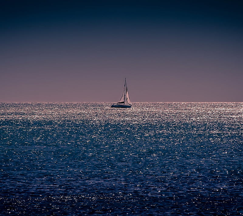 HORIZON, blue, boat, evening, sea, HD wallpaper