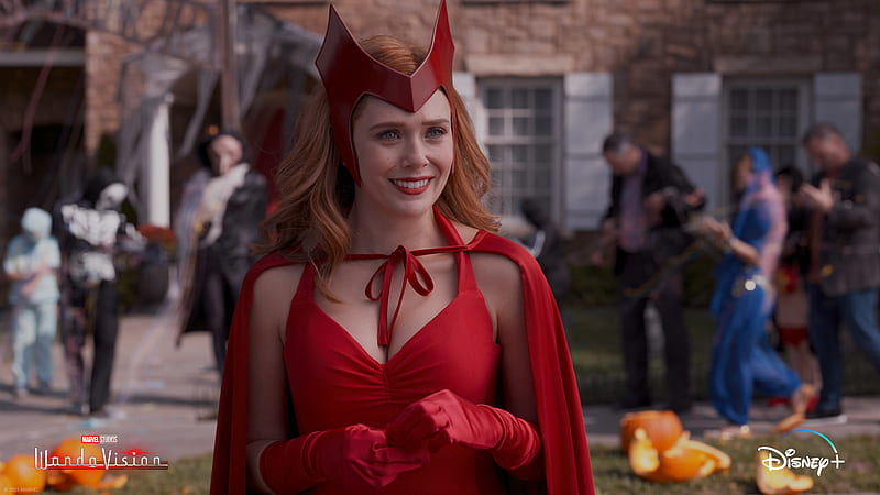 Elizabeth Olsen Red Dress Halloween in WandaVision, HD wallpaper