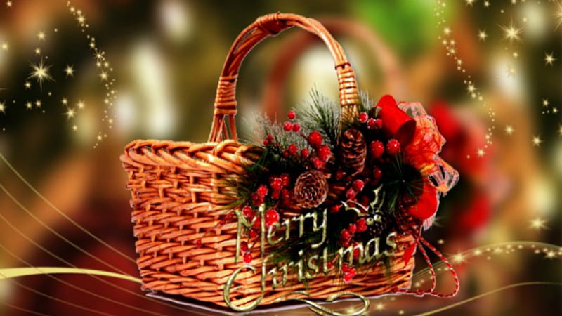 ~*~ Merry Christmas ~*~, merry Christmas, Christmas greetings, holidays time, chistmas basquet, HD wallpaper